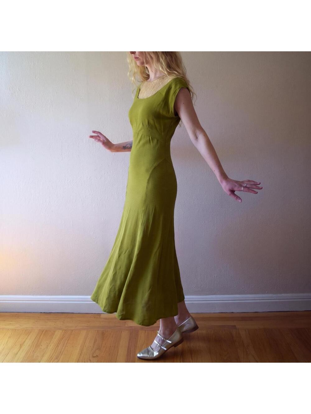 1930s Green and Khaki Dress